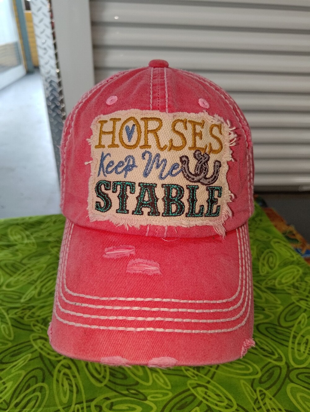 Horses Keep Me Stable Embroidered Patch Distressed Snap-on Hat Cap